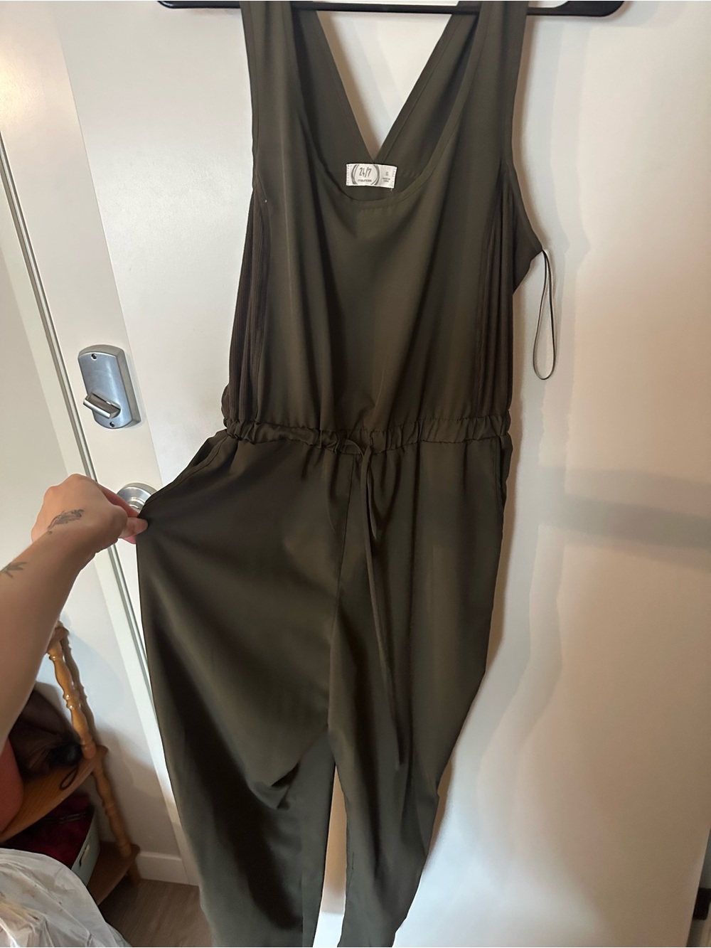 Maurices Olive Green V-Neck Drawstring Jumpsuit